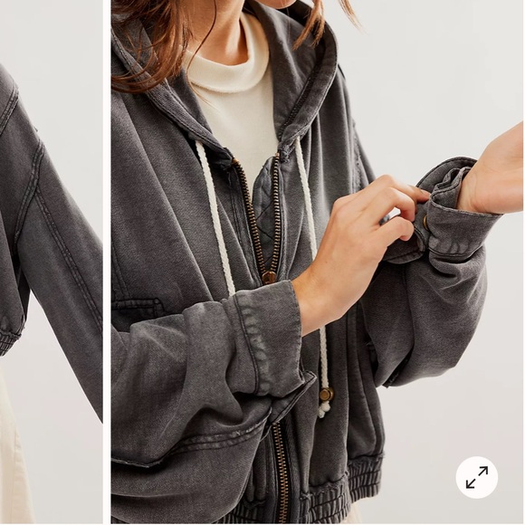 FREE PEOPLE Grey Cropped Zip Up Hoodie - Picture 7 of 7